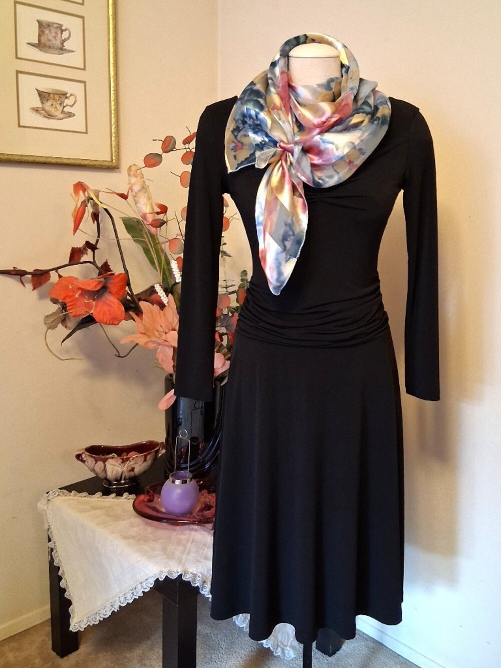 NWOT Vintage Floral Long Scarf Wrap Wearable Art Spring Fall Winter Scarves Pink